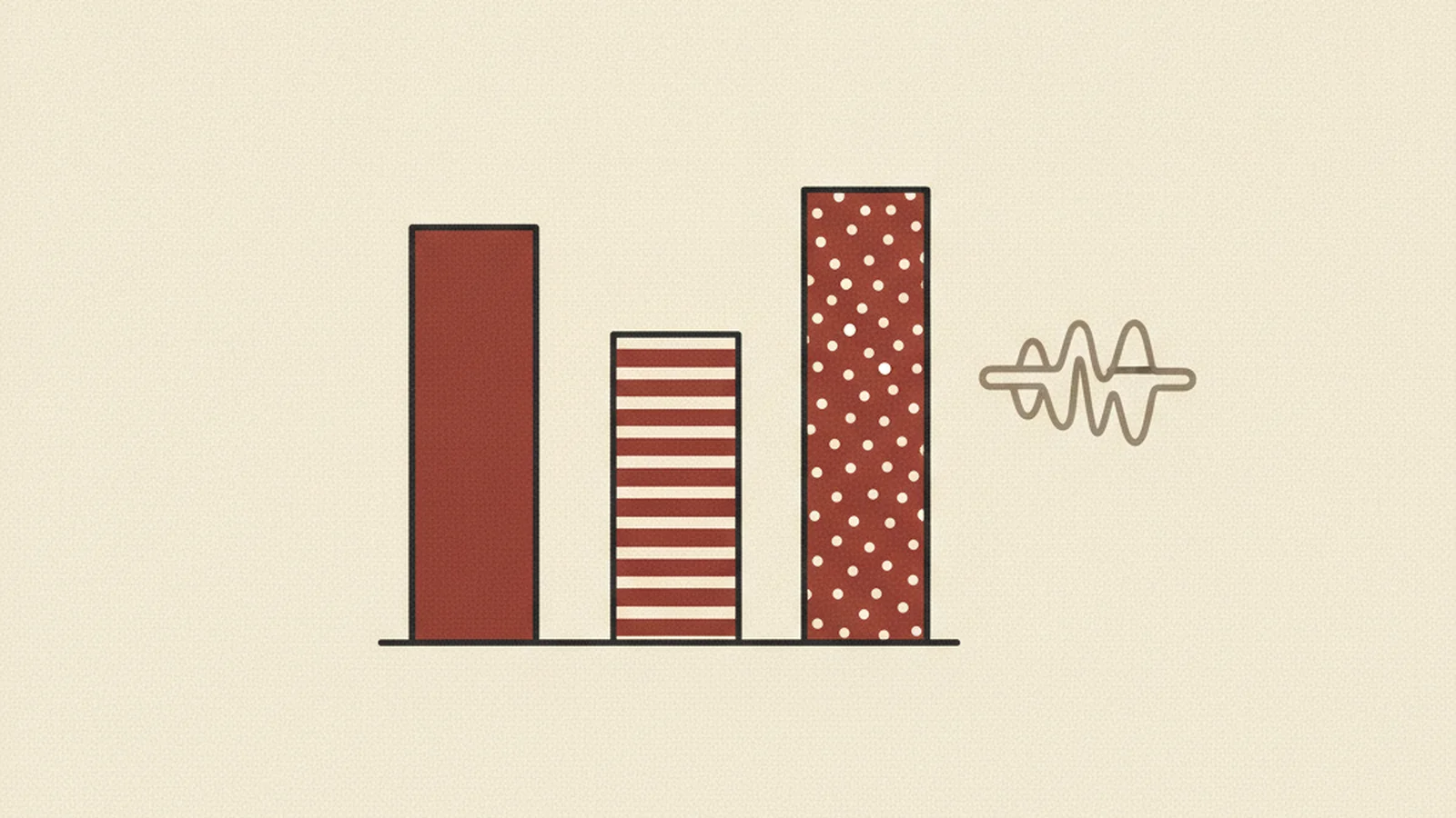 Illustration of a bar chart with differently patterned bars and a small sound-wave icon beside it