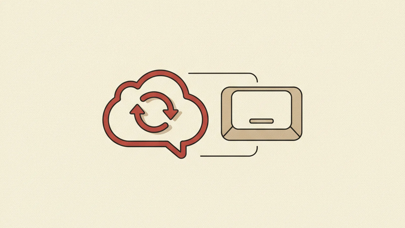 Illustration of a chat-bubble widget with a looping arrow trapped inside it and a keyboard key beside it