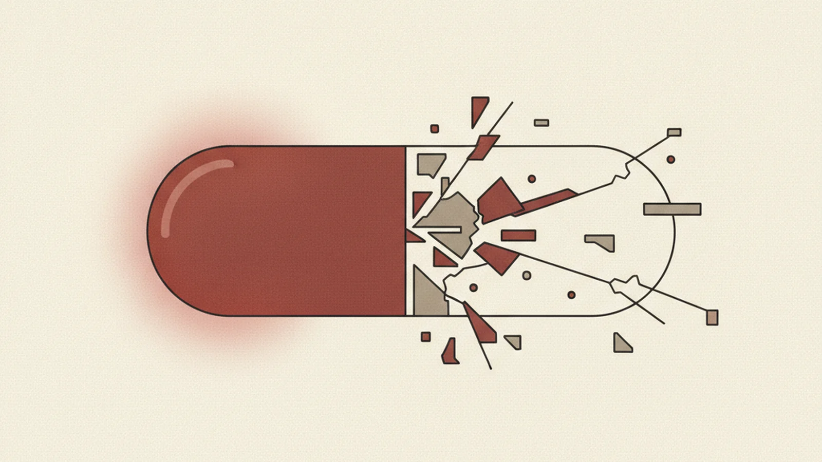 Illustration of a button widget split in half, one side clean and glowing, the other cracked and glitchy