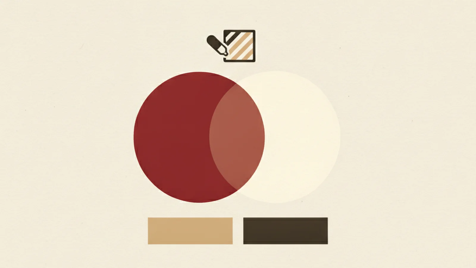 Illustration of two overlapping color swatch circles with an eyedropper contrast-checker tool hovering over them
