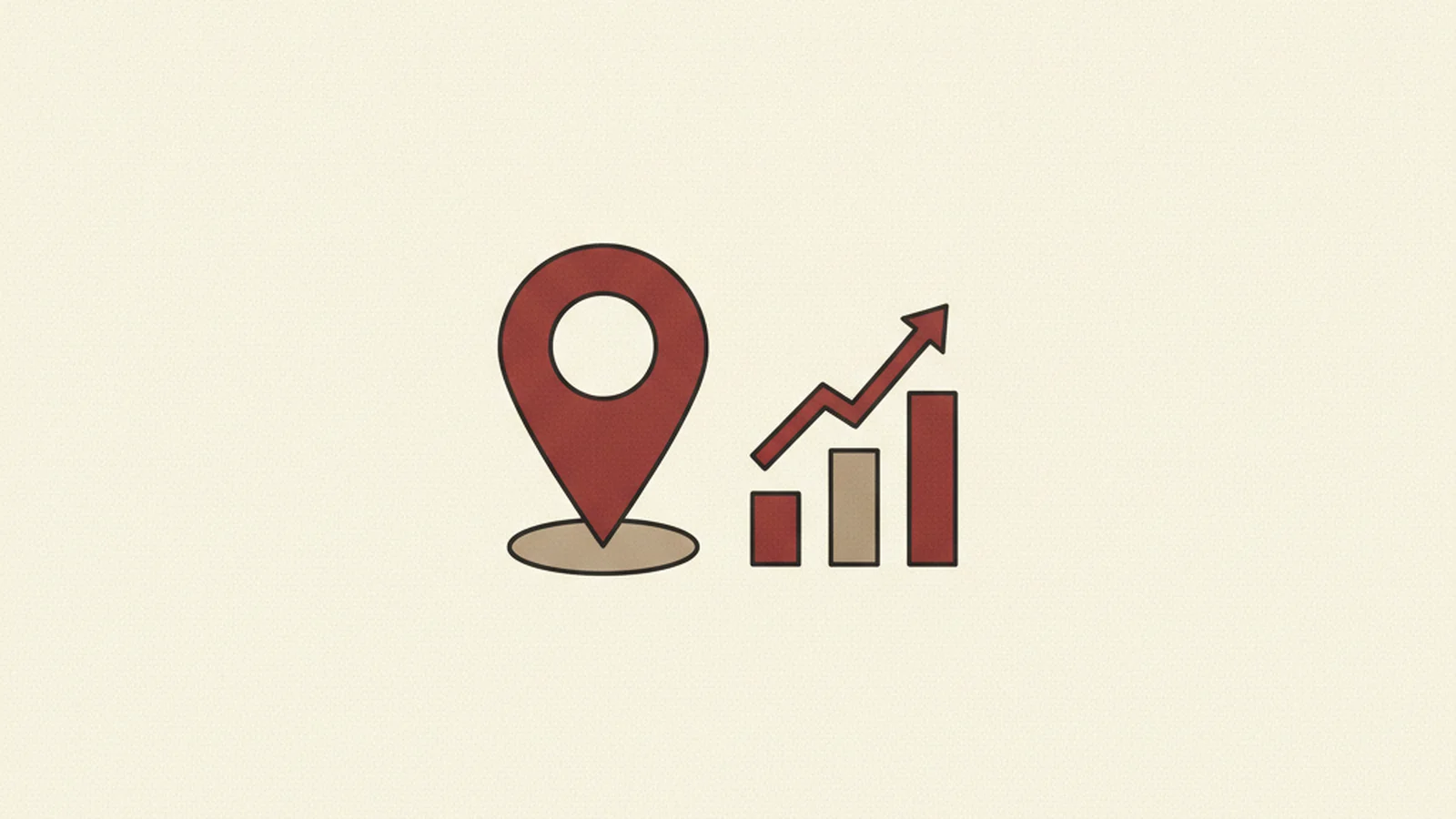 Illustration of a map pin with a small upward-spiking bar chart rising beside it