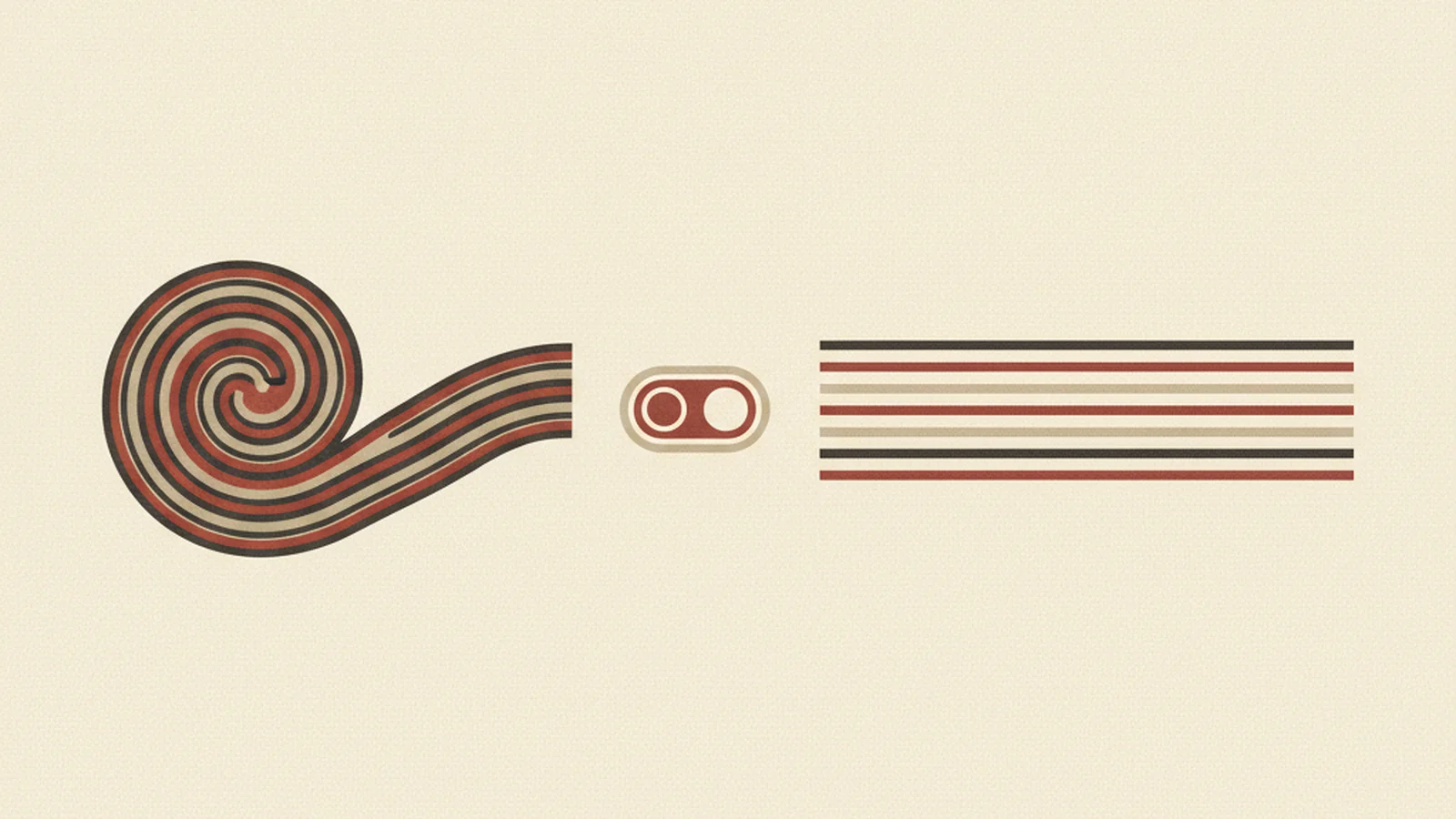 Illustration of a swirling wave shape calming into flat still lines with a toggle switch between them