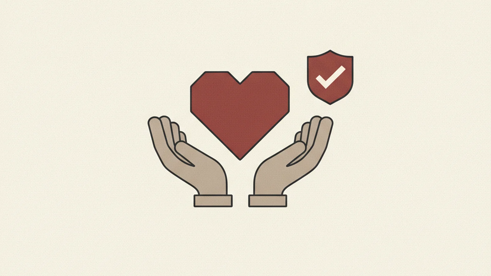 Illustration of a heart cupped by two hands with a shield-checkmark badge beside it