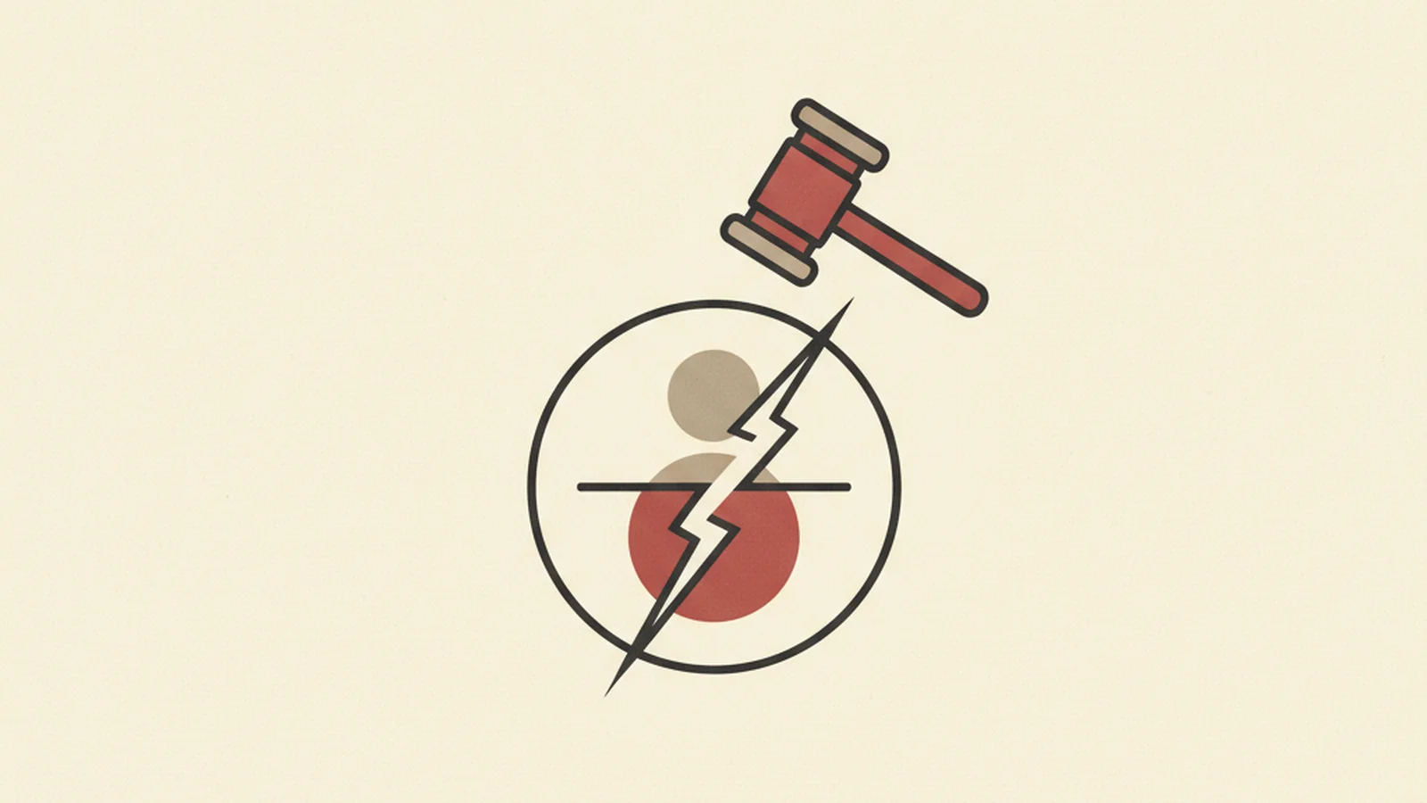 Illustration of a cracked accessibility-widget badge icon with a gavel coming down toward it