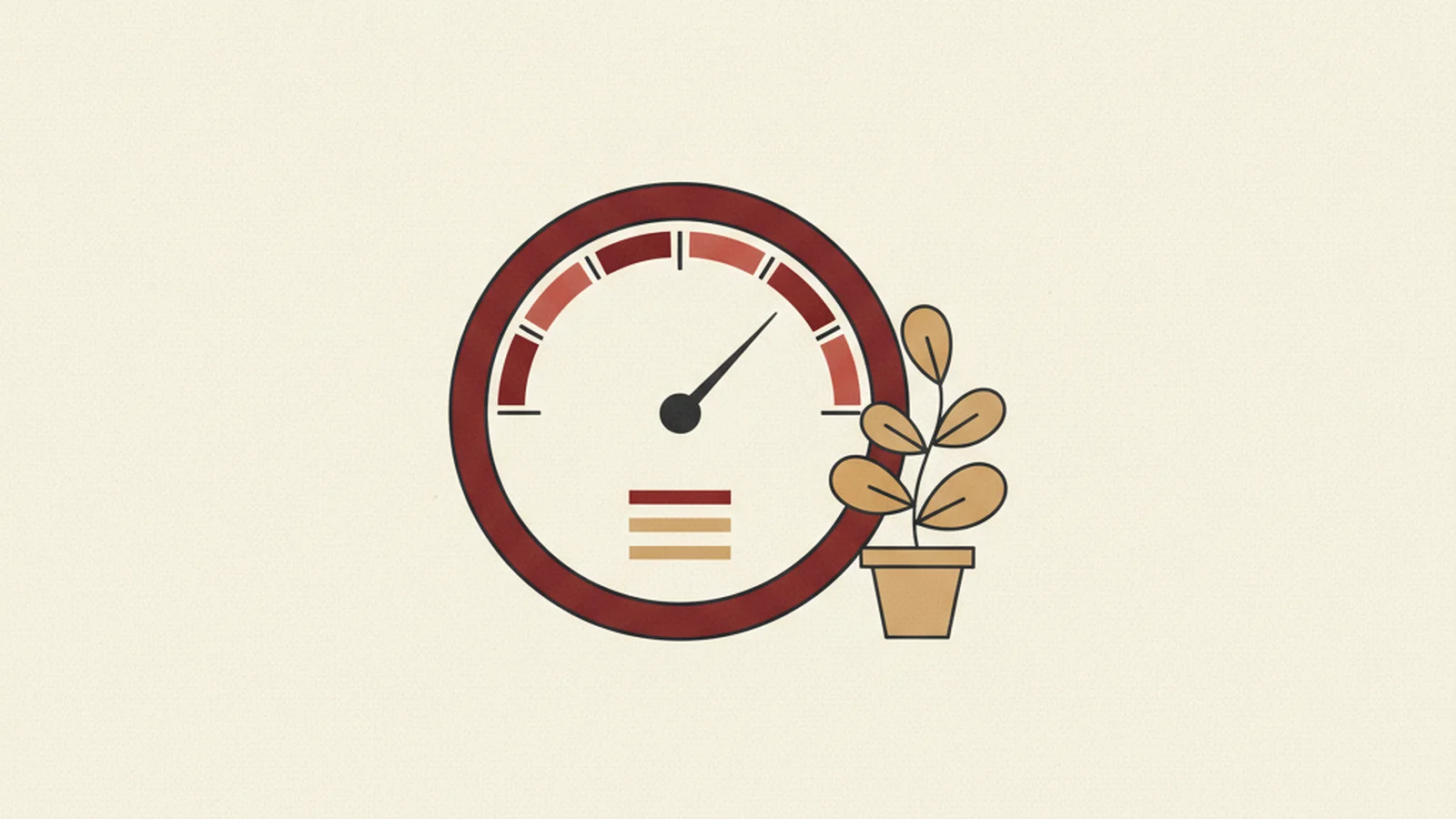 Illustration of a stressed checklist with an unreachable 100 percent target above it, replaced by a steady downward trend line, in an oxblood and cream editorial style