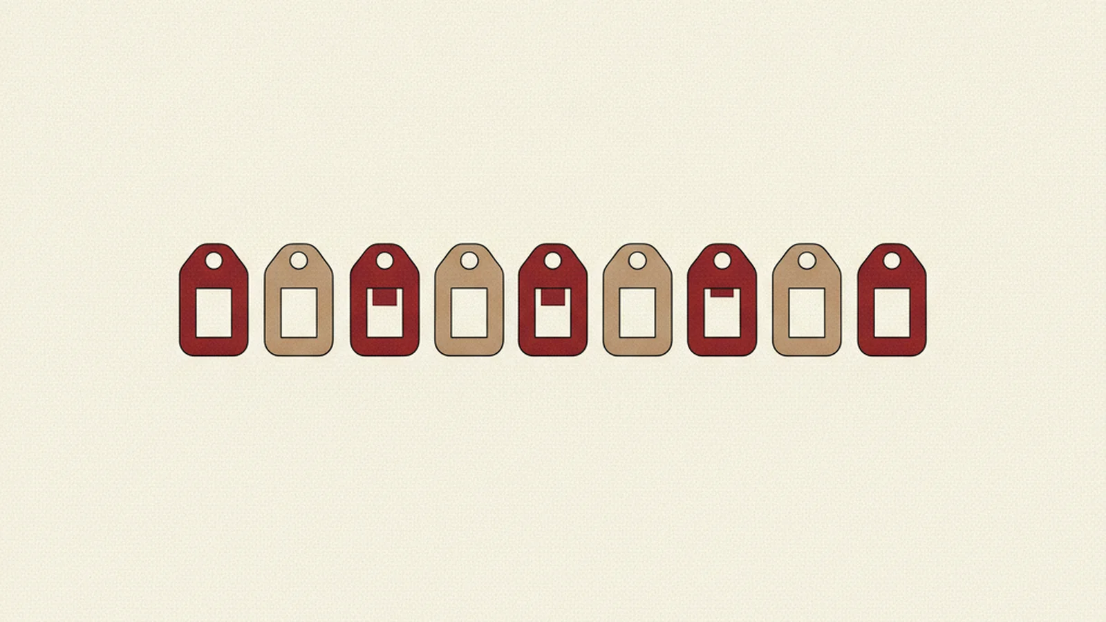 An oxblood and cream editorial illustration of nine small numbered tags in a row, three highlighted in oxblood representing the most commonly failed new WCAG 2.2 criteria.