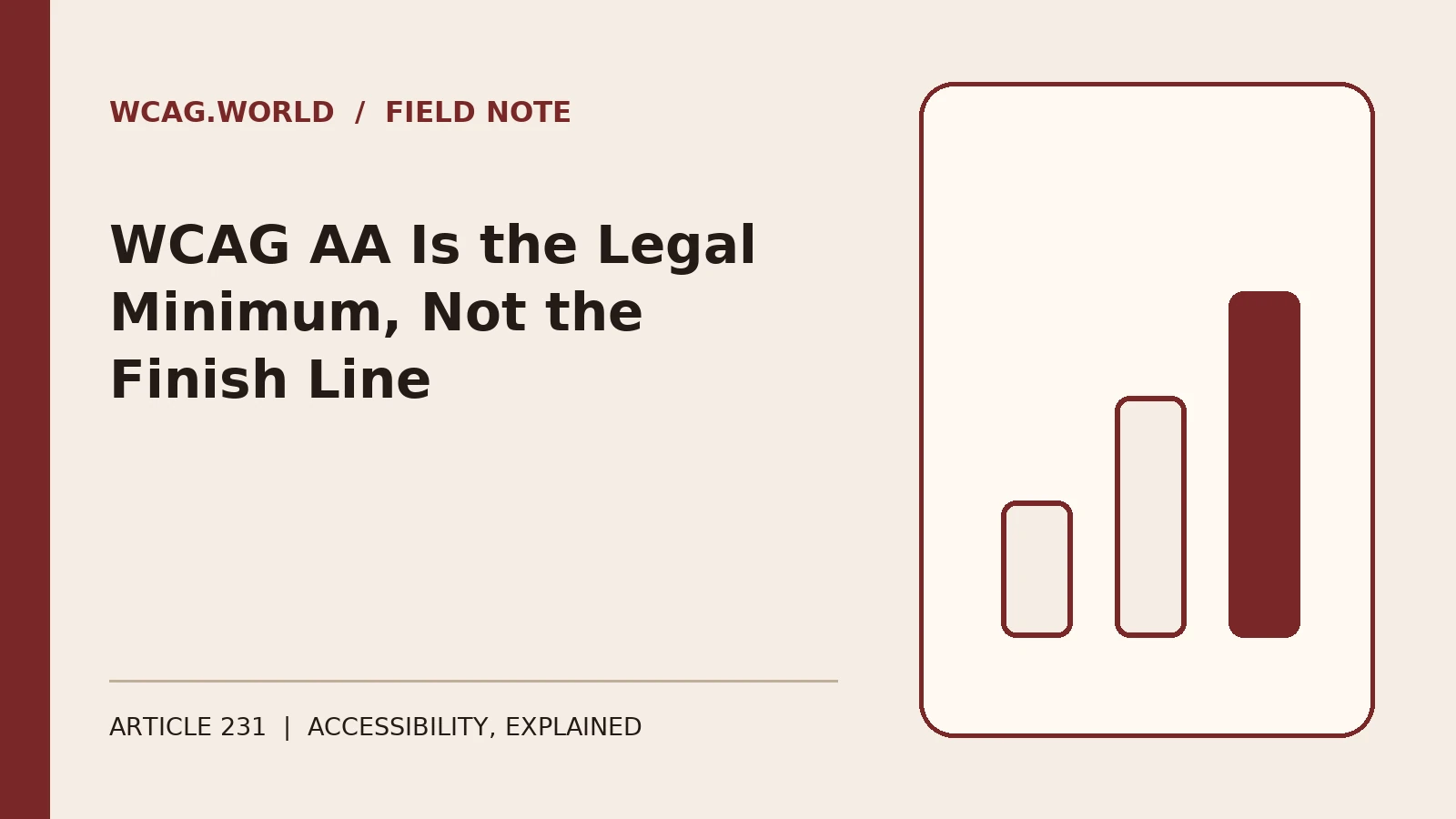 An oxblood and cream editorial illustration of a ladder with three rungs labeled A, AA, and AAA, with a finish line flag mistakenly placed at the AA rung instead of continuing upward.