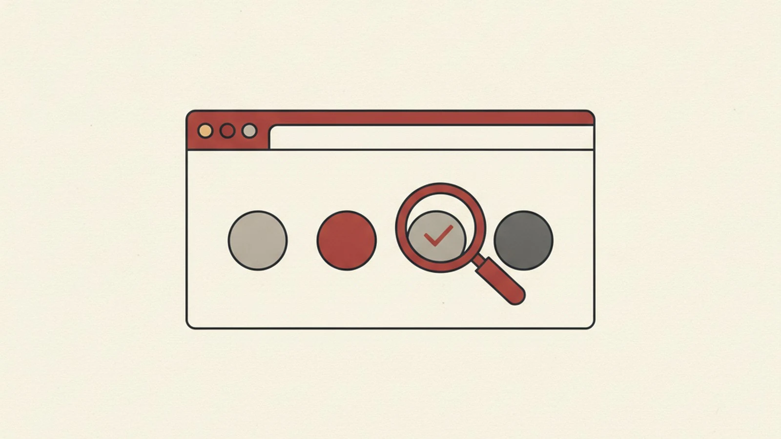 Oxblood and cream editorial illustration of four color swatches in a row, two marked with a check and two marked with an x, evoking a contrast ratio test
