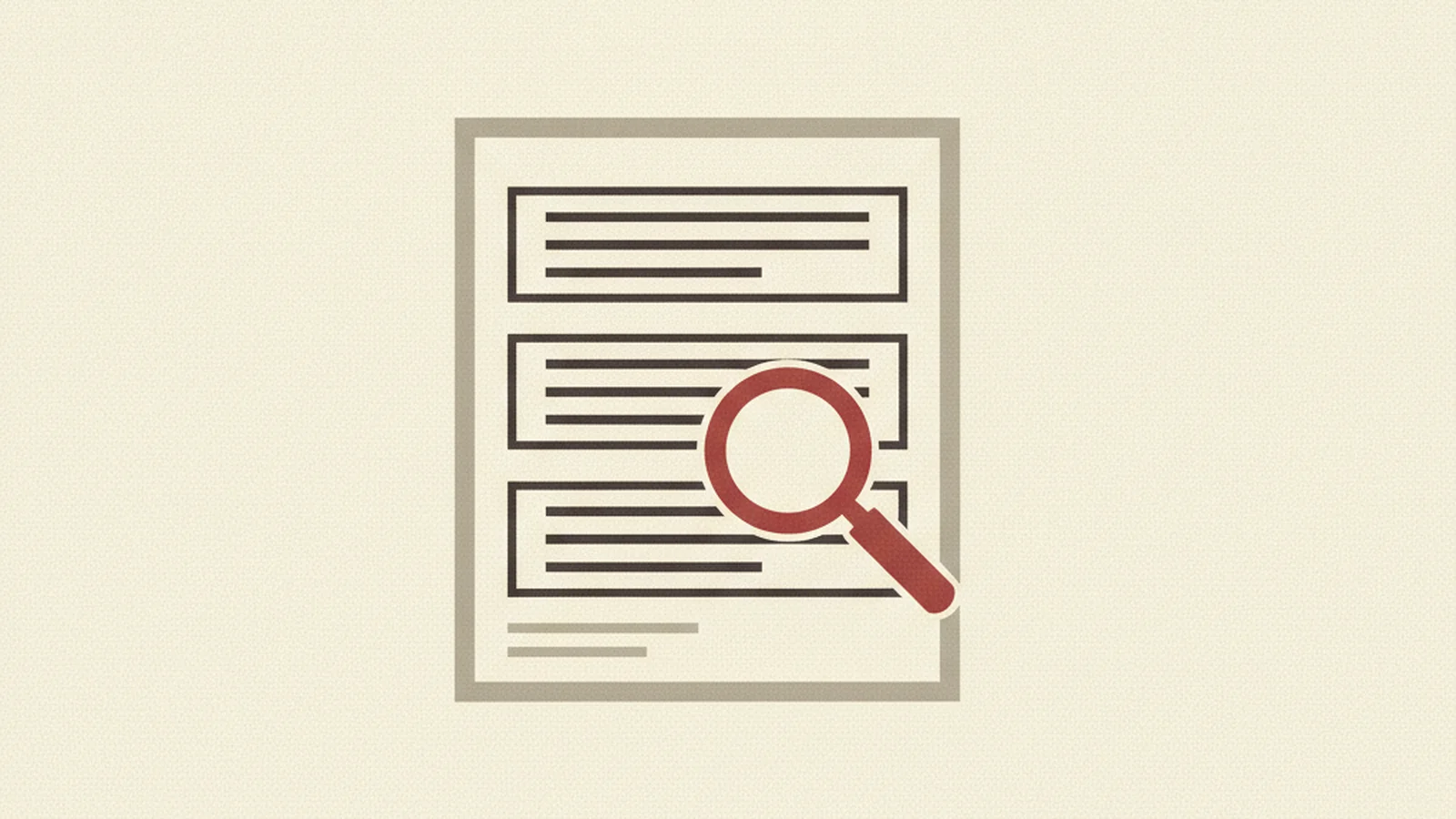 An oxblood and cream editorial illustration of a document with three status rows labeled Supports, Partially Supports, and Does Not Support, with a magnifying glass hovering over the middle row.