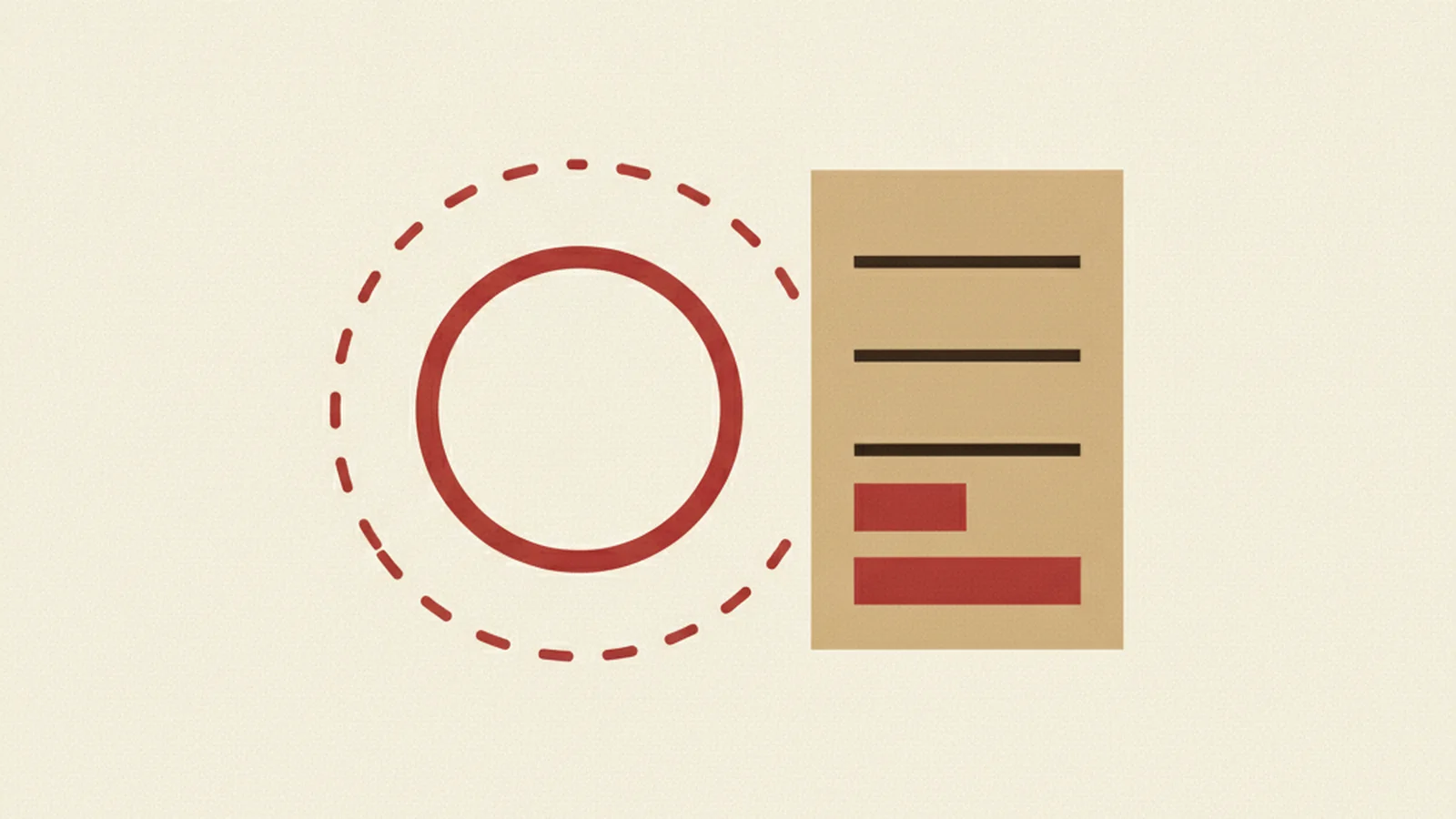 Illustration of a faded dashed-outline seal shape beside a solid clean checklist document icon